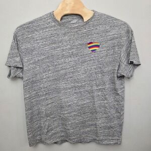 Victoria's Secret PINK Grey Slub Knit T-Shirt Rainbow Heart Embroidered OS Pride
